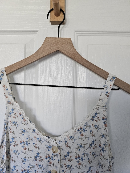 Blu Pepper Floral Babydoll Dress Medium Cottagecore Mini Lace Trim Button Front - Picture 6 of 14